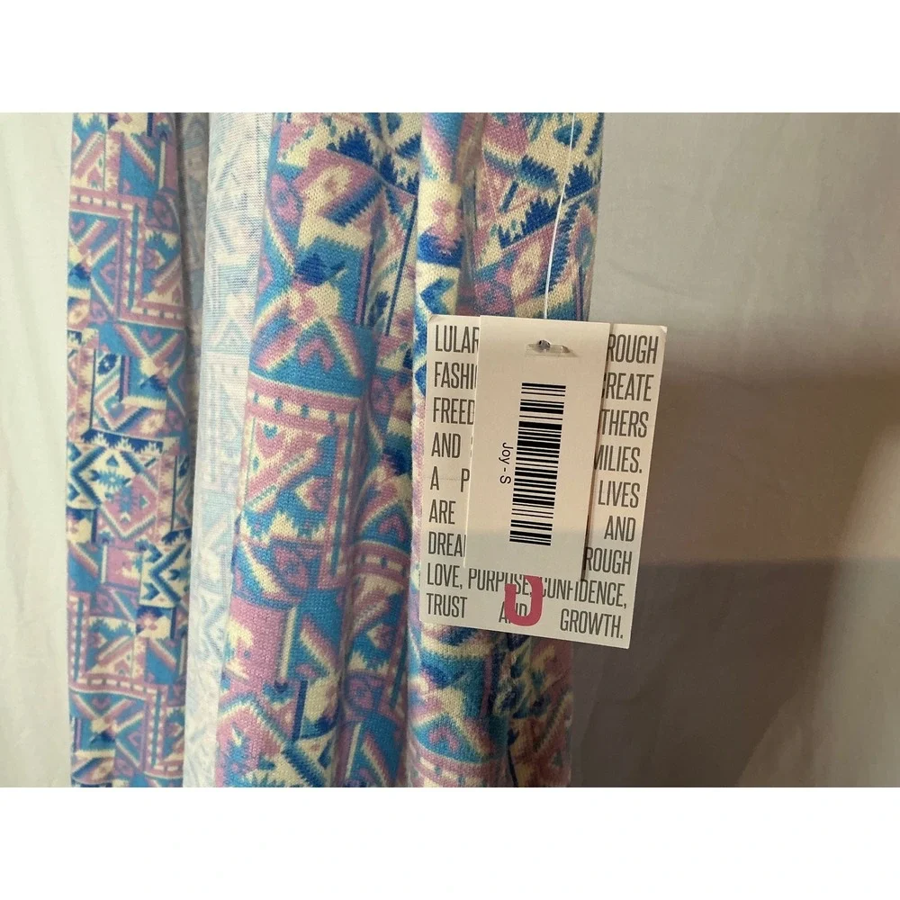 LuLaRoe Joy Longline Vest Duster Geometric Print Blue Purple Pink Small NWT